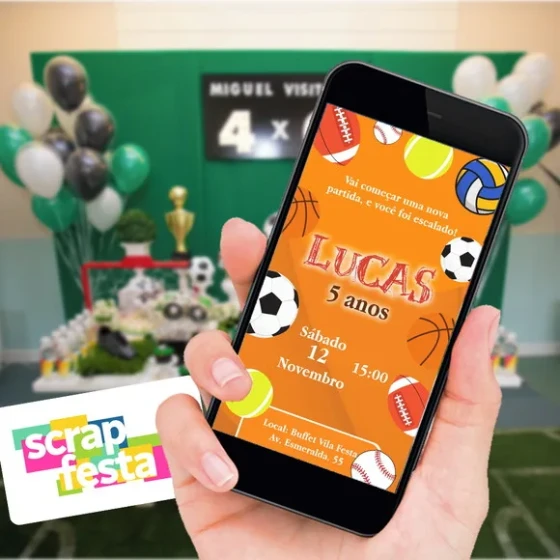 Convite Arte Digital Personalizado Festa Esportes
