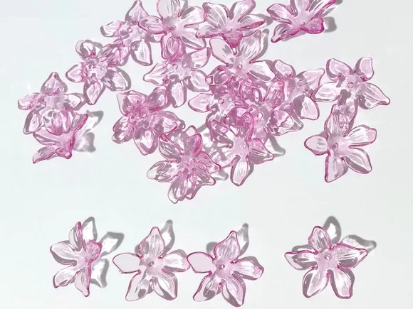 Flor Pink com Furo Central Acrílico Pacote com 50 Unidades
