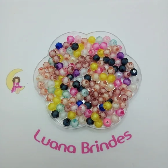 Bolinha Facetada com Miolo Colorida 8mm Pct 100 Unidades