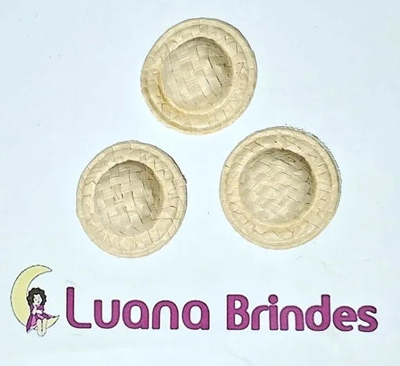 Mini Chapéu de Palha Creme 3,5cm Pacotes com 15 Unidades