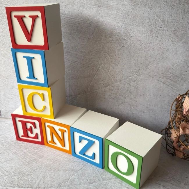 Blocos Personalizados com Nome para Decoração de Quarto do Bebê 8x8cm