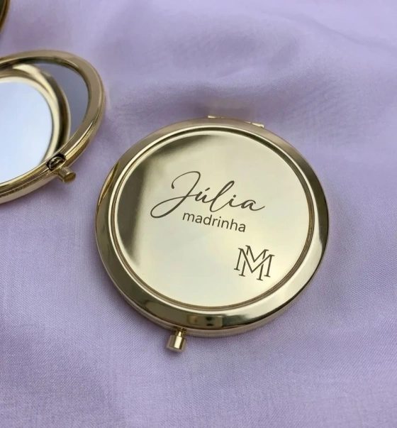 Espelho de Bolsa Personalizado com Gravação a Laser – Dourado