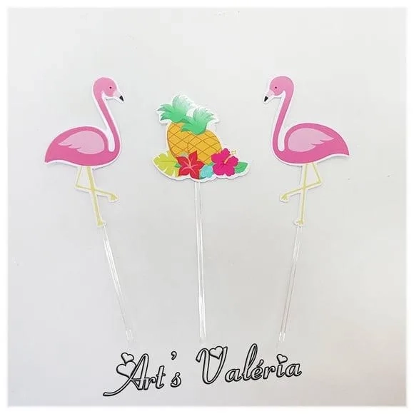 Toppers para doces Flamingo, Abacaxi e Cactos - cada