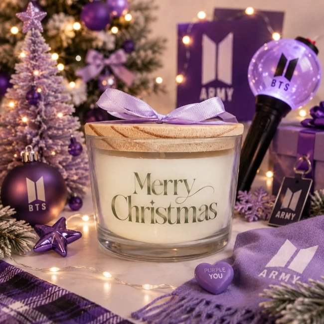 Vela Aromática no Copo Personalizada Natal BTS - Army  - Bangtan - Velas Perfumadas | Aromáticas e Decorativas