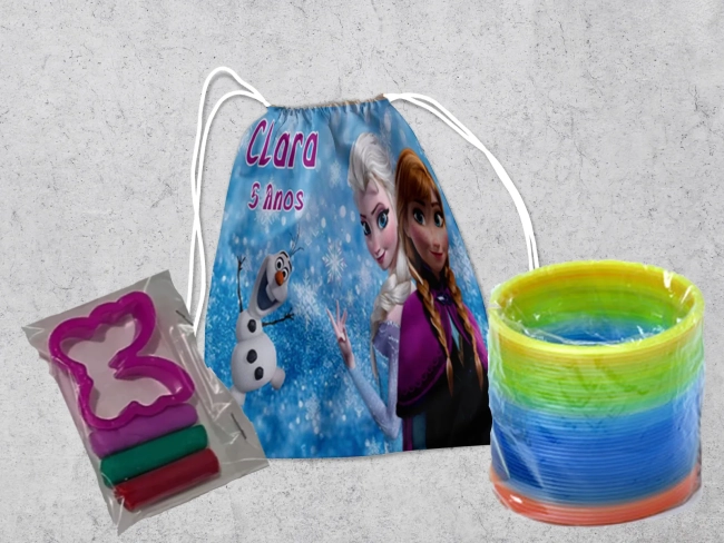 Kit Mochilinha + Mini Massinha de modelar e Mola Maluca Frozen