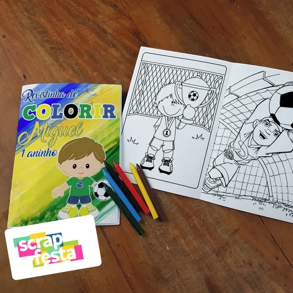 Revista Colorir + Giz de Cera Festa Esporte Futebol Copa