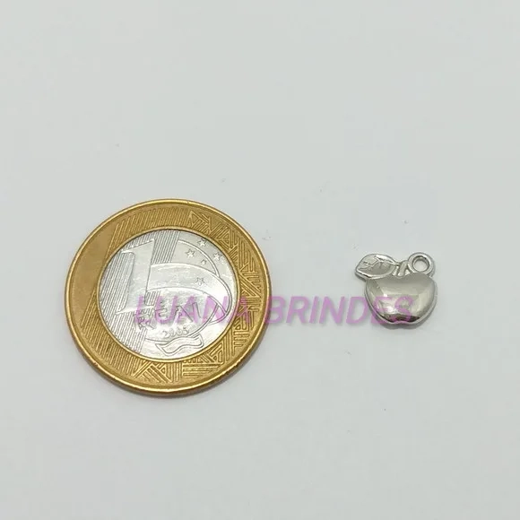 Pingente Mini Maçã de Metal Cor Prata - Pct C/12 Unid