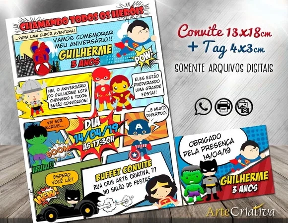 CONVITE DIGITAL C/TAG Herois Cute Gibi