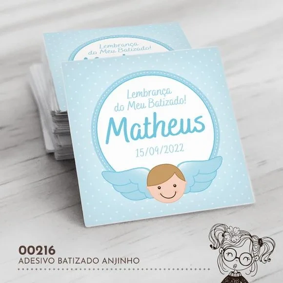 Adesivo Quadrado Batizado Anjinho - 00216