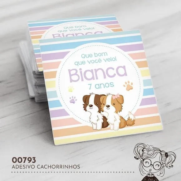 Adesivo Quadrado Cachorrinhos - 00793