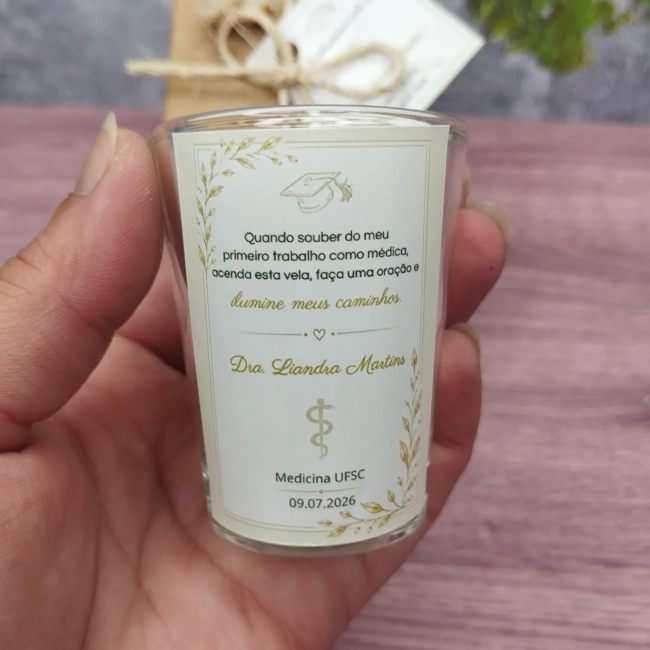 35 Vela Aromática no Copo Lembrancinha Personalizada Formatura, Batizado, Casamento, Corporativo e etc. Fazemos Qualquer Tema