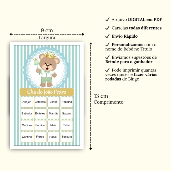 Bingo Chá de Bebê Menino Pdf Para Imprimir