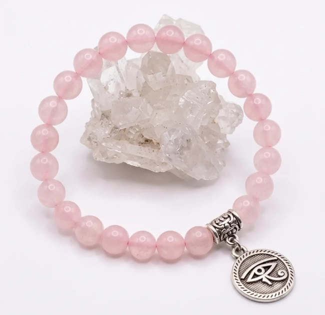 Pulseira Japamala 27 Contas Quartzo Rosa 6mm - Pingente à Escolha