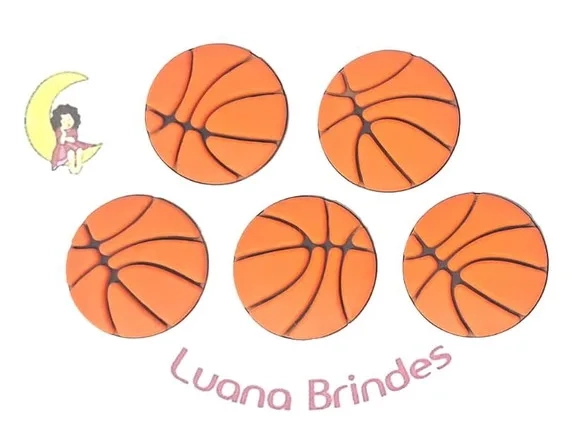 Aplique Bola de Basquete Emborrachado Pacote com 6 Unidades