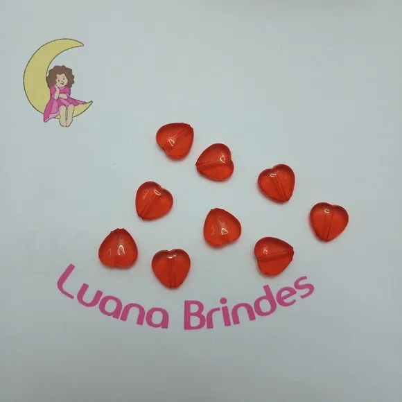 Coração Passante Vermelho Acrilico 14mm Pct 30 Unidades