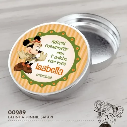 Latinha Adesivada Minnie Safari - 00289