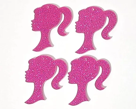 Pingente Barbie Pink com Glitter 3cm Acrílico - 5 Unidades