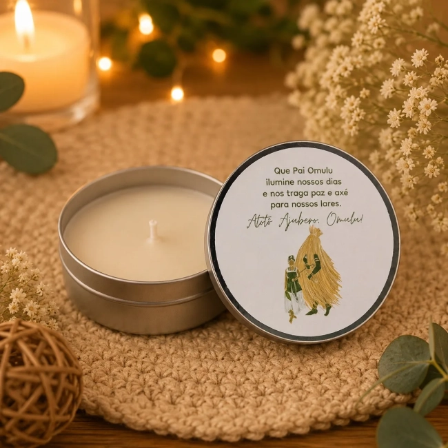 81 unidades de Vela Aromática na latinha Personalizada, Omolu e Obaluaê  - Orixás e Entidades, fazemos qualquer tema.