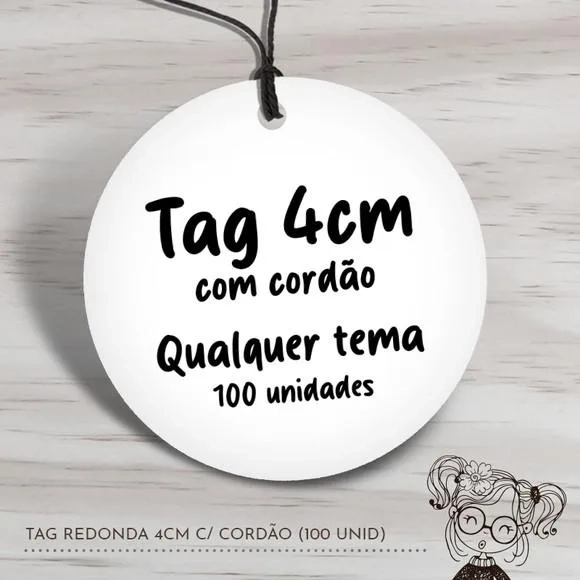 Tag Redonda 4cm c/ Cordão - 100 Unidades