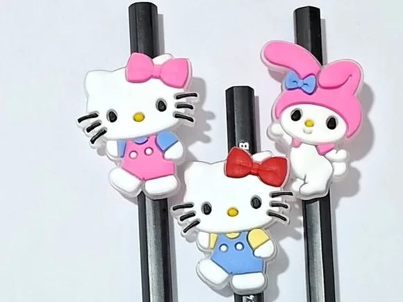 Lápis com Ponteira Hello Kitty e Melody Emborrachado 6 Peças