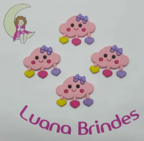 Apliques Nuvem Rosa de Borracha- Pct C/6 Unid