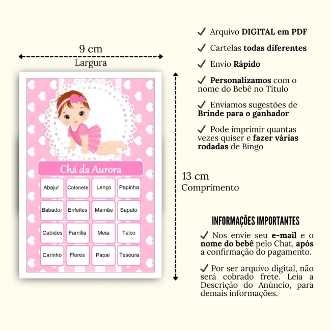 Bingo Chá de Bebê Menina Pdf Para Imprimir