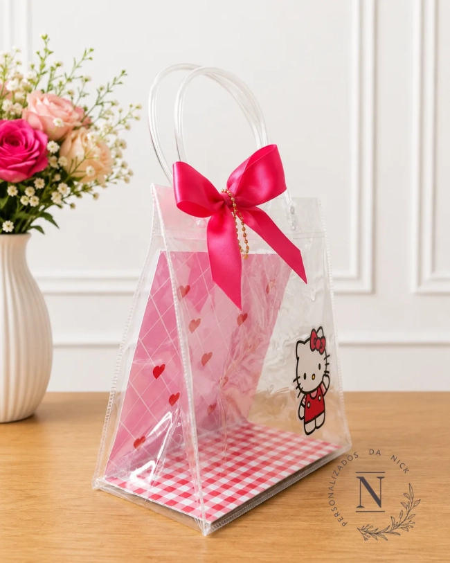 Sacola Pvc Transparente Personalizada Lembrancinha Kitty