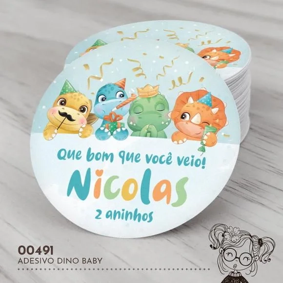 Adesivo Redondo Dino Baby - 00491