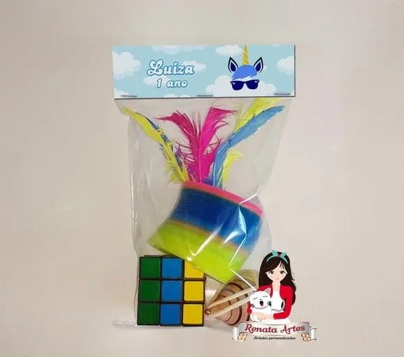Kit Brinquedos Retrô Tema Unicórnio Rosa e Azul