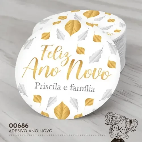 Adesivo Redondo Feliz Ano Novo - 00686
