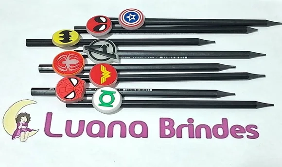 Lápis C/ponteira Símbolos Super Heróis Florescente 9 Peças