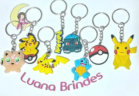 Chaveiro Pokemon Emborrachado Pacote com 8 Unidades