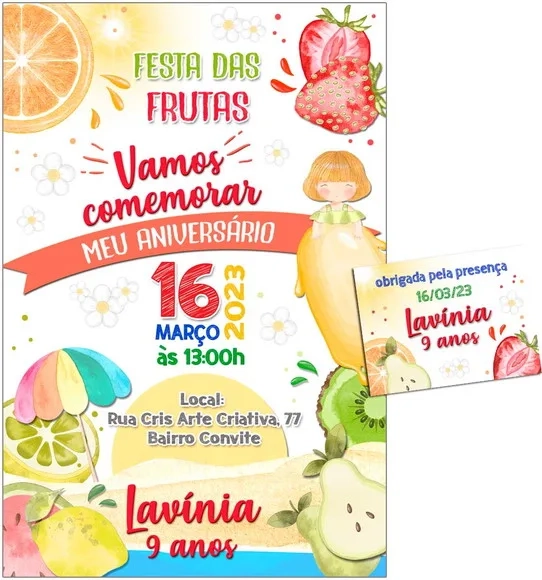Convite Digital C/tag Pool Party Festa Frutas