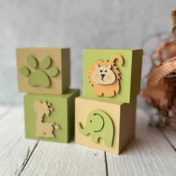 Safari Bichos Cubos 6x6cm - Decoração Bebê