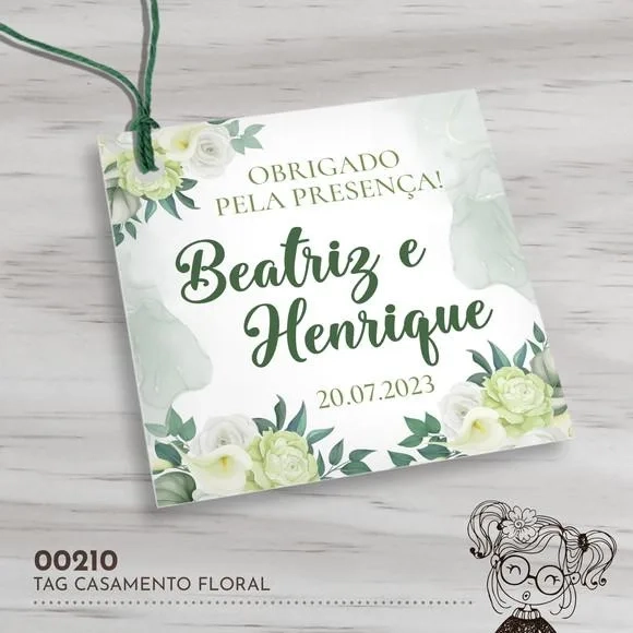 Tag Quadrada Casamento Floral - 00210