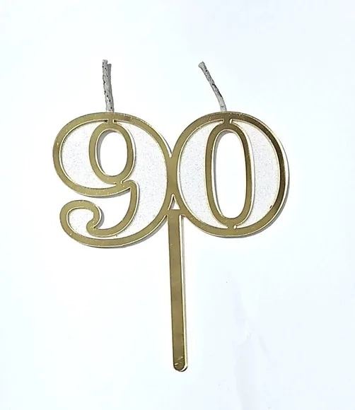 Velas 90 Anos Dourado Acrílico Pavio Magico - 1 Peça