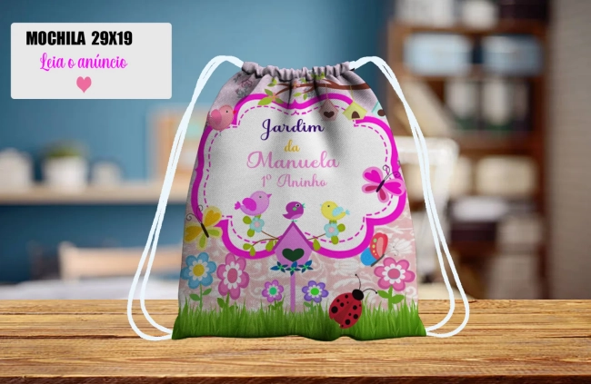 Mochilinha personalizada para lembrancinha Jardim Encantado