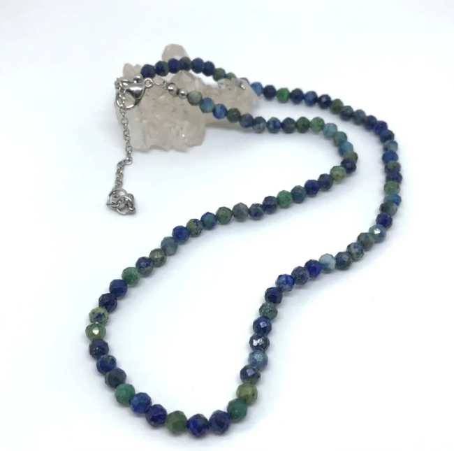 Choker Colar com Lapis Lazuli Facetadas 4 mm e Aço Inox