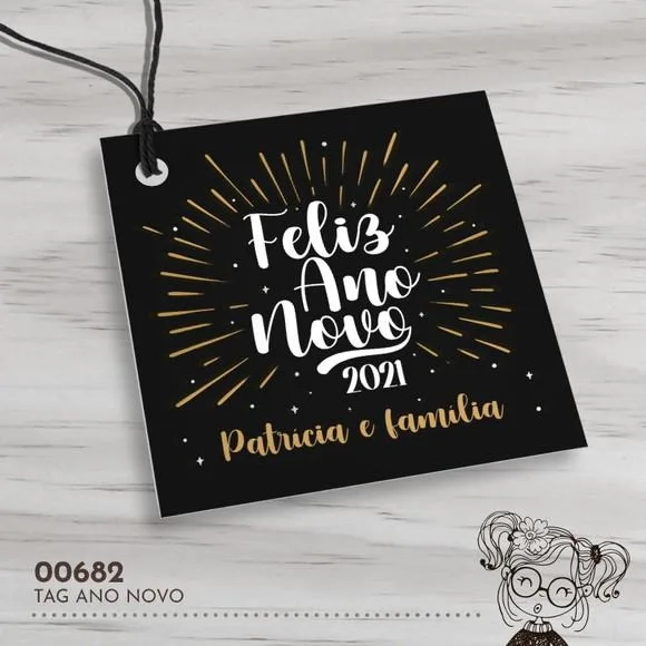 Tag Quadrada Feliz Ano Novo - 00682