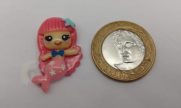 Aplique Sereia Pink em Resina de 3,3cm - 5 Unidades