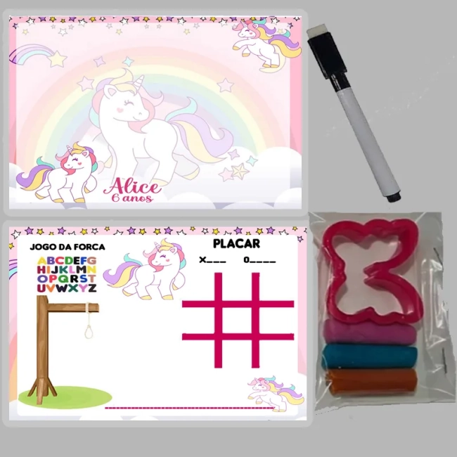 KIT Lousa Magica +massinha de modelar personalizada do Unicornio