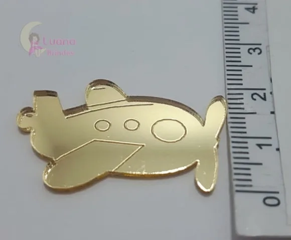Aplique Avião Acrílico Espelhado Dourado -pct c/7 unid