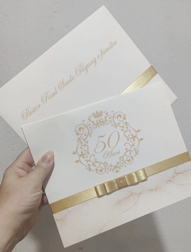 Convite Bodas de Ouro com Envelope - 23,5x19cm - Grande
