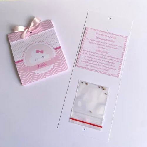Lembrancinha Maternidade Sachê Sementinha Nuvem Feliz Rosa