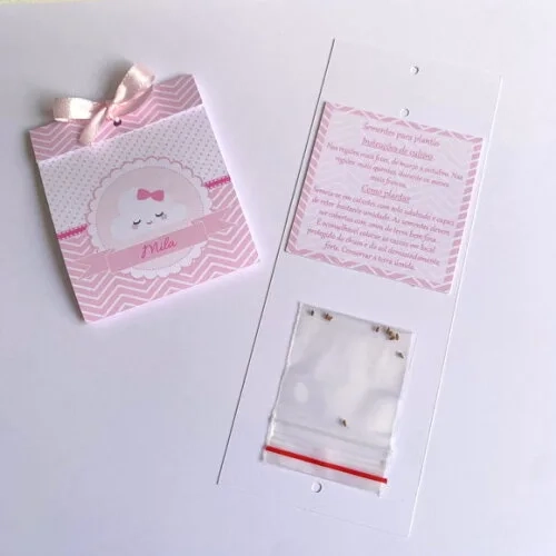 Lembrancinha Maternidade Sachê Sementinha Nuvem Feliz Rosa