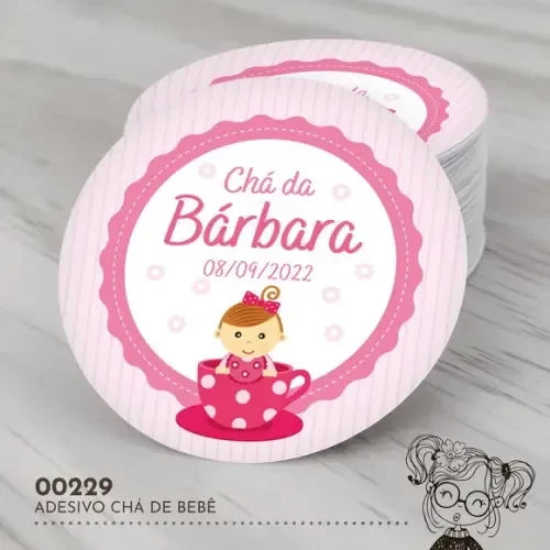 Adesivo Redondo Chá de Bebê Rosa - 00229