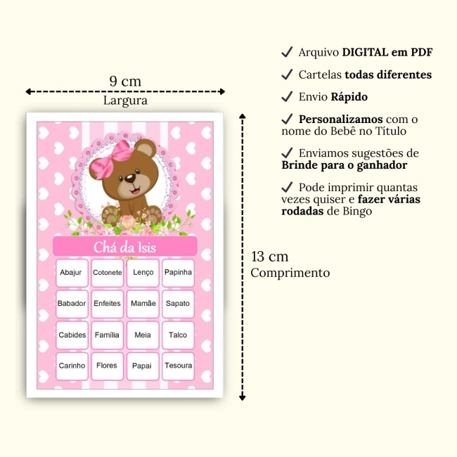Bingo Chá de Bebê Menina Pdf Para Imprimir