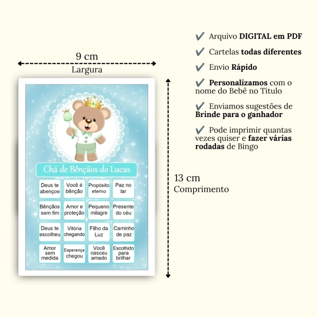 Bingo Chá de Bênçãos Menino PDF Para Imprimir