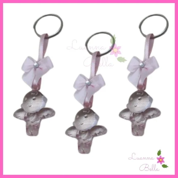 Chaveiro Anjinho Rosa de acrílico c/lacinho -Pct c/5 unids