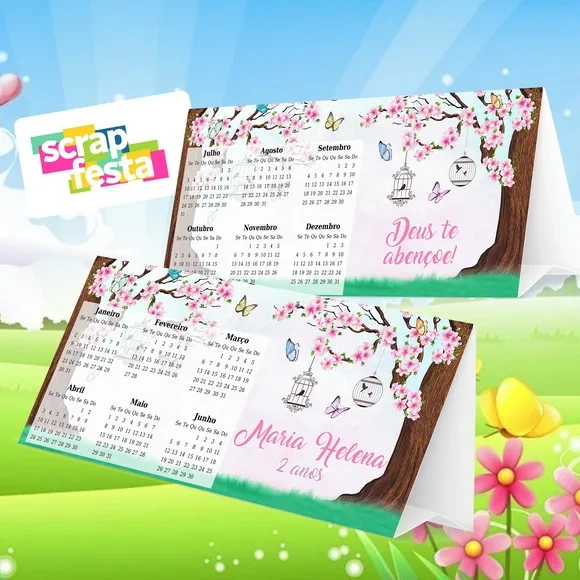 Calendário de Mesa Festa Jardim Encantado Aquarela